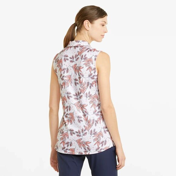 PUMA Cloudspun Golf Polo Shirt Women’s SMALL Flora Sleeveless White Pink 535514 - Picture 7 of 14